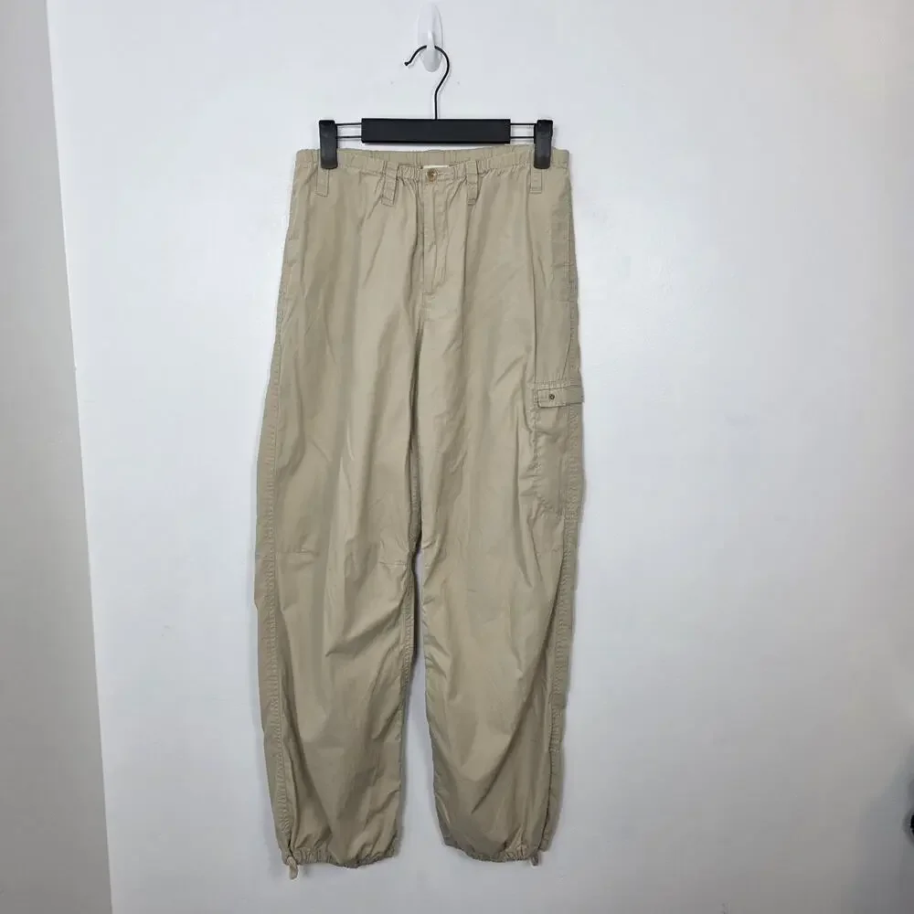 Garnet Hill Tan Cotton Poplin Cinch Hem Cargo Grunge Utility Pants Size 6
